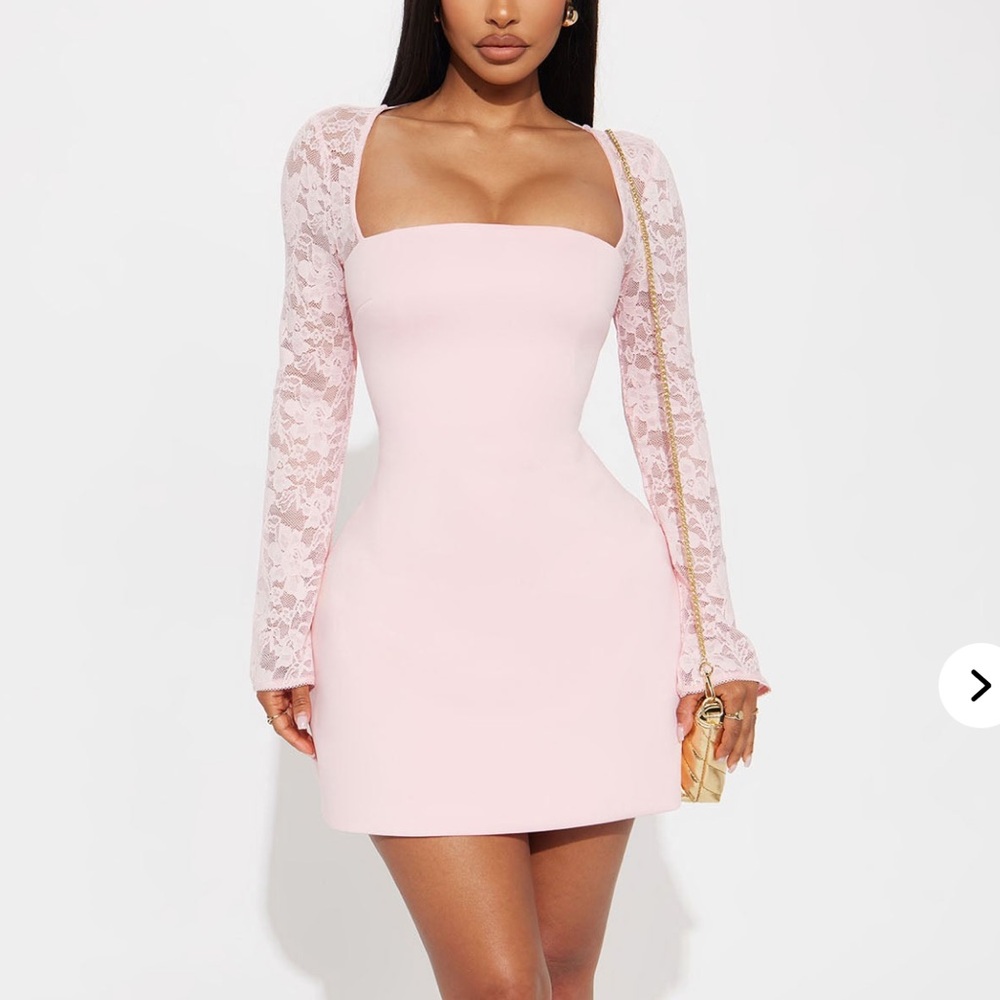 Elegant Pink Lace Sleeve Dress